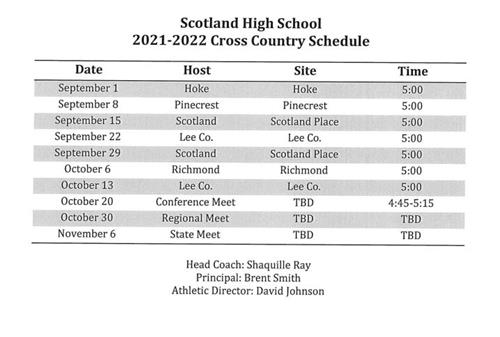 2021-2022 Cross Country Schedule